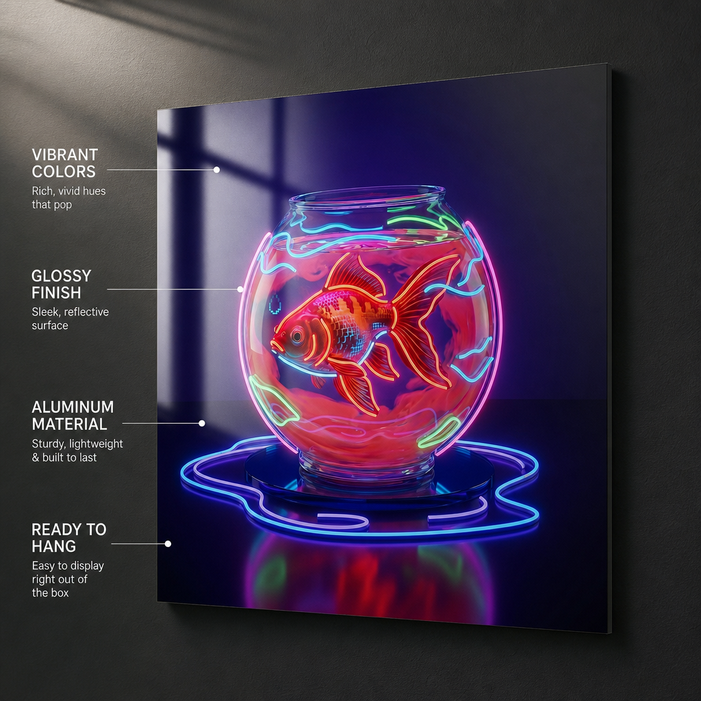 detailed view of the shine of an aluminum print.